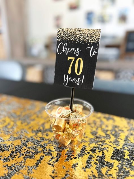 Dad’s 70th Birthday Party. | Mandy Joy Loves 70th Surprise Birthday Party Ideas For Mom, 75th Birthday Centerpieces Ideas For Men, 70th Centerpiece Ideas, 70 Th Birthday Party Ideas Decor, 70th Birthday Party Ideas Decorations, Black And Gold 70th Birthday Party, 70th Birthday Ideas For Mom Theme Parties, 70 Birthday Party Ideas For Men, 70th Birthday Ideas For Dad