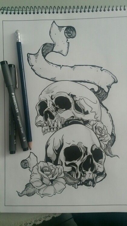 Skull Artwork Sketches Pencil Drawings, Two Skulls Tattoo, Drawing Ideas Skull, Skull Sketch, Skull Art Drawing, Skulls Drawing, Drawing Tattoo, Sketch Tattoo Design, Tattoo Style Drawings