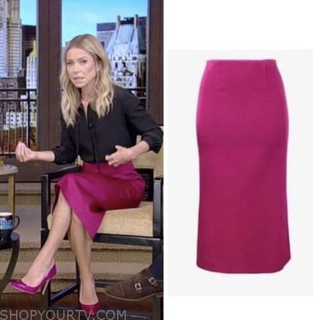 Navy Capsule Wardrobe, Satin Pencil Skirt, Pink Pencil Skirt, Kelly Ripa, Where To Buy Clothes, Roland Mouret, Pink Heels, Fashion Tv, Pink Satin