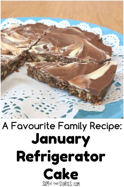 January Refrigerator Cake - a favourite family recipe Refrigerated Cake Recipes, Chocolate Refrigerator Cake, Refrigerator Cake Recipes, Refrigerator Cake, Chocolate Dishes, Tray Bake Recipes, Digestive Biscuits, Coconut Recipes, Chocolate Treats