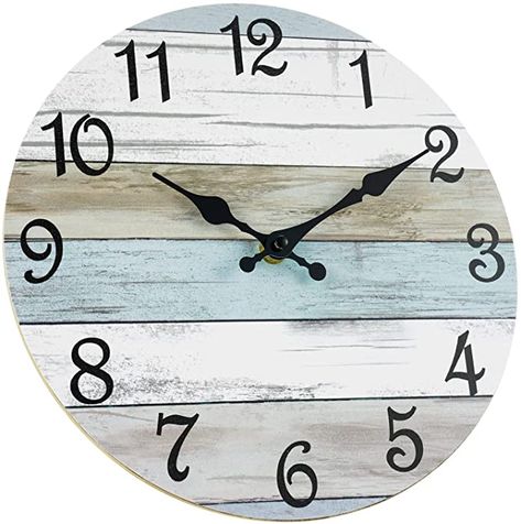 Amazon.com: Wall Clock - CHYLIN Silent Non Ticking Wall Clocks Battery Operated, Rustic Coastal Country Clock Decorative for Bathroom Kitchen Bedroom Living Room(10 Inch) : Everything Else Rustic Style Decor, Bathroom Clock, Farmhouse Clocks, Rustic Wall Clocks, Coastal Country, Rustic Coastal, Face Wall, Guest Room Office, Rustic Wood Walls