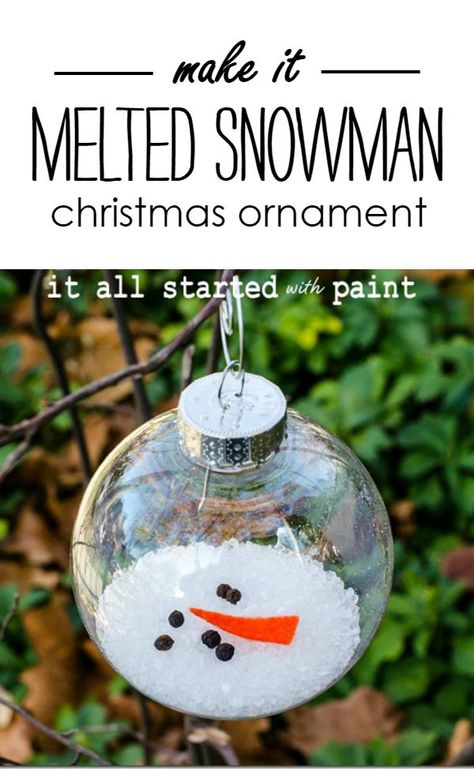 Christmas Ornament Craft Idea - Melted Snowman Christmas Ornament Melted Snowman Ornament, Christmas Ornaments Diy Kids, Diy Schneemann, Clear Plastic Ornaments, Charlie Brown Christmas Tree, Melted Snowman, Diy Christmas Tree Ornaments, Kids Christmas Ornaments, Tropical Christmas