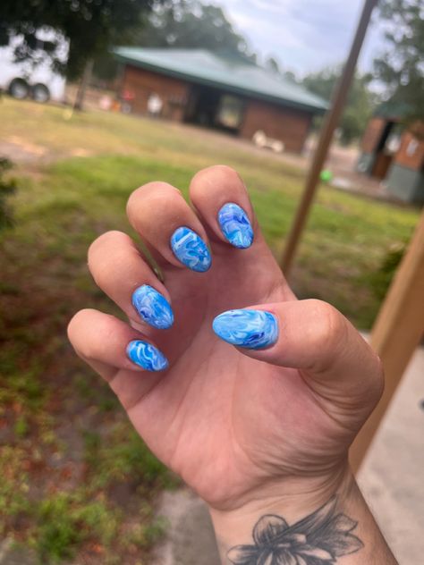 Beachy Nail Ideas, Almond Nails Pink, Beachy Nails, Hippie Nails, Tie Dye Nails, Im A Lady, Beach Nails, Blue Tie, Blue Tie Dye