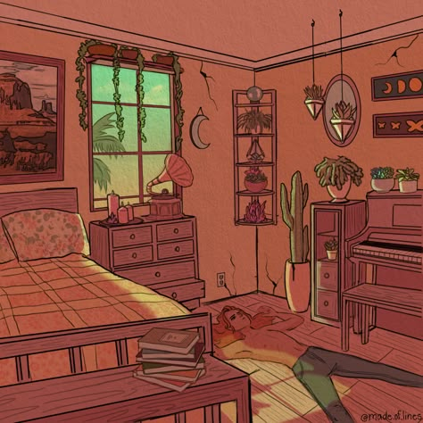 Drawings Of Rooms Aesthetic, Apartment Drawing Aesthetic, Lofi Aesthetic Bedroom Ideas, Drawings Of Rooms Bedrooms, Cartoon Bedroom Aesthetic, Simple Room Drawing Reference, Perspective Art Reference Room, Lofi Illustration Room, Bedroom Art Reference