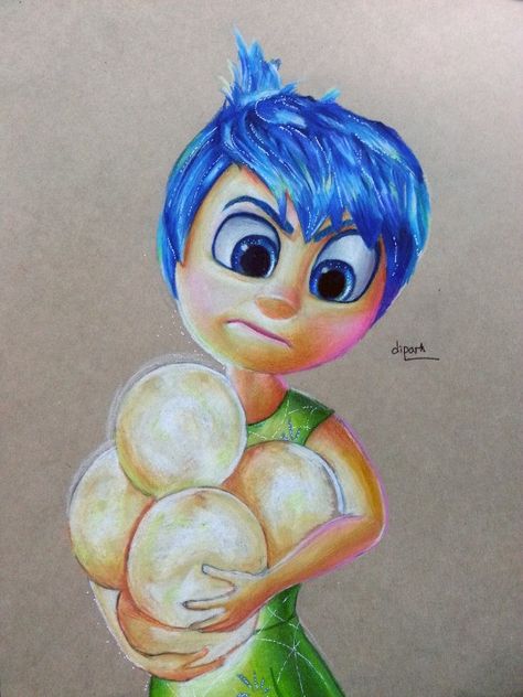 Inside Out Artwork, Inside Out Characters Drawings, Macaron Drawing, Inside Out Drawing, Inside Out Art, Rock Kunst, Inside Out Joy, Art With Color, Cartoon Drawings Sketches