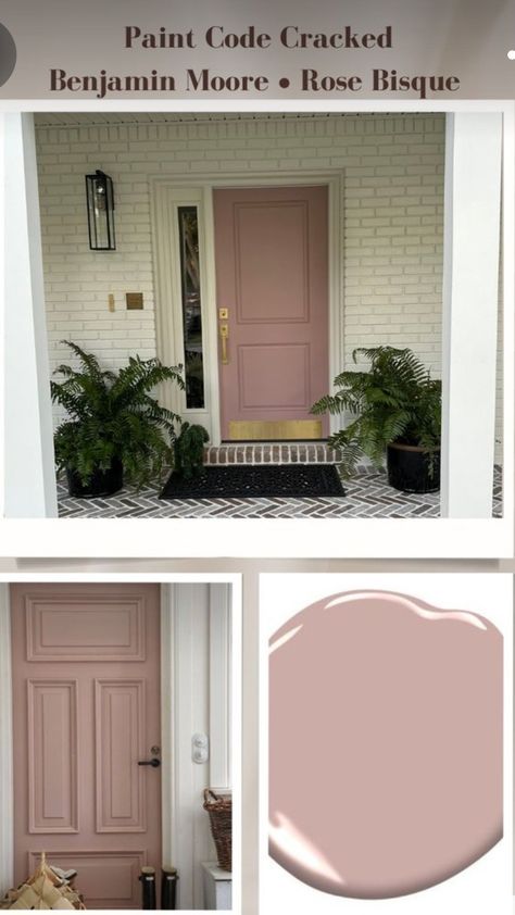 Dusty Pink House Exterior, Dusty Pink Front Door, Pink Interior Door, Mauve Front Door, Pink Door Exterior, Pink House Exterior, Mid Modern House, Rental Home Decor, Pink Paint Colors