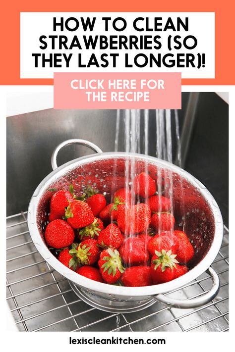 How to Clean Strawberries So They Last Longer: my tips and tricks for how to wash strawberries so they stay nice and fresh for up to two weeks! Clean Strawberries, How To Clean Strawberries, How To Wash Strawberries, Wash Strawberries, How To Store Strawberries, Gluten Free Strawberry Shortcake, Dairy Free Whipped Cream, Strawberry Chia Jam, Clean Eating Guide