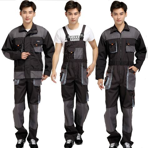 Mechanic Clothes, Work Jumpsuit, Work Coveralls, Straps Jumpsuit, Overalls Men, Safety Clothing, Work Uniforms, Uniform Fashion, Protective Clothing