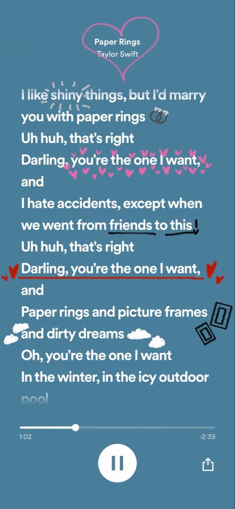 paper rings spotify taylor swift songs doodle lover Paper Rings Lyrics Wallpaper, Paper Rings Drawing Taylor Swift, Paper Rings Spotify, Paper Taylor Swift, Taylor Swift Love Language, Taylor Swift Wallpaper Spotify, Paper Rings Wallpaper, Paper Ring Taylor Swift, Paper Rings Taylor Swift Wallpaper