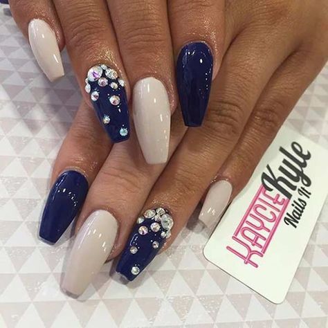 Top Impressive Coffin Nails You will love Blue Nails With Rhinestones, Coffin Design, Blue Coffin Nails, Navy Blue Nails, Coffin Nails Matte, Pretty Nail Colors, Blue Acrylic Nails, Pretty Nail Designs, Nails Tumblr