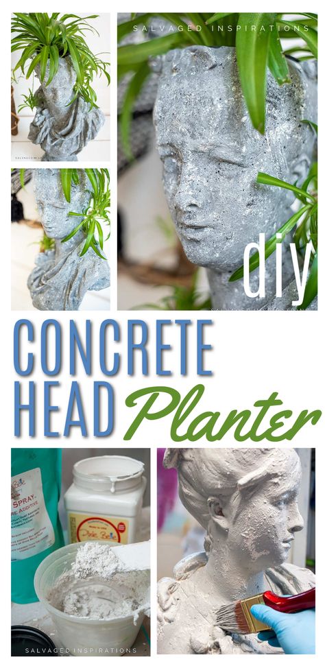 Faux Concrete Paint, Face Planters Diy, Concrete Molds Diy, Concrete Garden Ornaments, Concrete Paint, Salvaged Inspirations, Cement Flower Pots, Diy Concrete Planters, Cement Garden