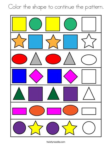 Color the shape to continue the pattern Coloring Page - Twisty Noodle Pattern Games For Preschoolers, Color Patterns Preschool, Ab Pattern Worksheet, Ab Pattern, Sequencing Activities Kindergarten, Preschool Patterns, Shape Activities Preschool, Ab Patterns, Twisty Noodle