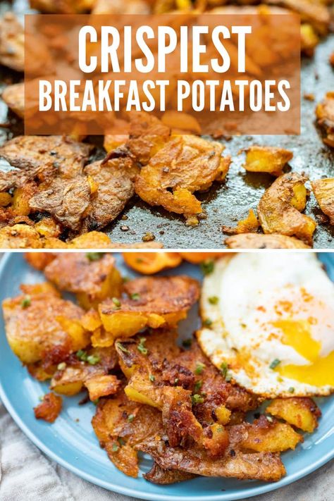 The easy trick for how to make crispy breakfast potatoes: Smash them! Once you try making breakfast potatoes this way, your breakfasts will be forever changed. #breakfast #potatoes Crispy Breakfast Potatoes, Sweet Potato Breakfast Hash, Making Breakfast, Seasoned Potatoes, Breakfast Hash, Sweet Potato Breakfast, Breakfast Potatoes, Smashed Potatoes, Breakfast Pancakes