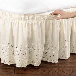 Collections Etc Eyelet Floral Scalloped Elastic Dust Ruffle Bed Skirt, Wrap-Around Easy Fit Design, Ivory, Queen/King King Size Bed Skirt, Bed Wrap, Embroidered Bedding, Ruffle Bed Skirts, Cheap Bedding, Elegant Bedding, Dust Ruffle, Ruffle Bedding, Collections Etc