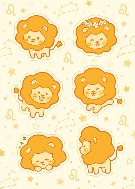 Lion Sticker Art, Kawaii Lion Drawing, Cute Lion Drawing Kawaii, Cute Lion Drawing Easy, Cute Lion Art, Lion Chibi, Leo Cartoon, Simple Lion Drawing, Cute Lion Drawing