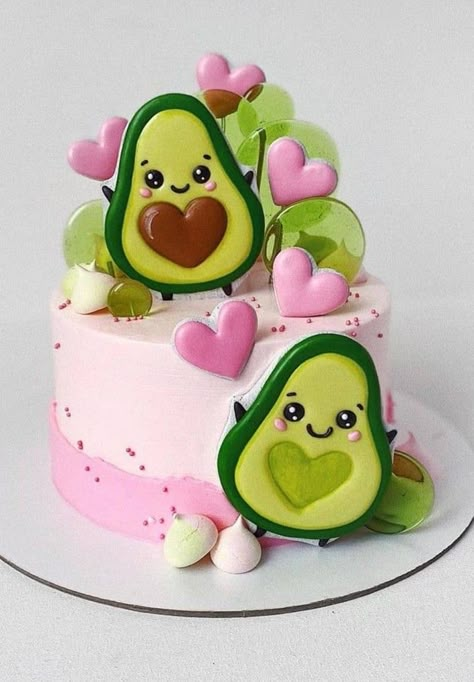 Avocado Themed Smash Cake, Avocado Cake Decoration, Avocado Cake Design, Avocado Birthday Cake, Avocado Party, Comic Cake, Avocado Cake, Fondant Cake Designs, Mini Cakes Birthday