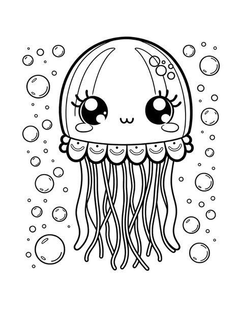 Free Cute Jellyfish Coloring Pages For Kids Coloring Pages For Adults Easy, Jellyfish Coloring, Sea Animals Coloring Pages, Kids Colouring Printables, Sea Animals Coloring, Flamingo Coloring Page, Animals Coloring Pages For Kids, Kawaii Coloring Pages, Cute Jellyfish