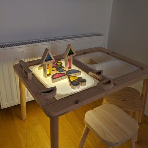 Diy Light Table, Ikea Flisat Table, Toddler Sensory Bins, Light Box Diy, Montessori Playroom, Ikea Table, Toddler Playroom, Montessori Toddler Activities, Baby Play Activities