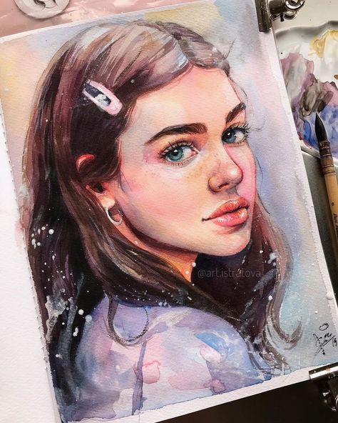 Paint Sketchbook, Eye Portrait, Watercolor Art Face, Watercolor Face, Art Palette, Watercolor Girl, Portrait Watercolor, Poster Wallpaper, 얼굴 그리기