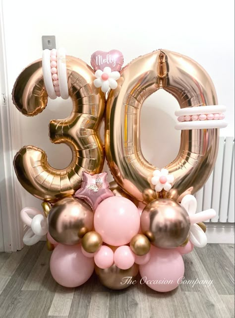 #birthday #balloons #30thballoons #rosegoldballoons #pinkballoons #30th #30thbirthdayideas #balloons #balloondecor #birthdaypartyideas #girlsbirthday #sempertexballoons #uniqueballoons 30th Birthday Flowers, 30th Birthday Balloon Bouquet, 50th Birthday Balloon Bouquets, Rose Gold Number Cake, 30 Balloon Bouquet, 50 Balloon Bouquet, Pink And Gold Balloon Bouquet, Number Bouquet Balloon, Small Number Balloon Bouquet