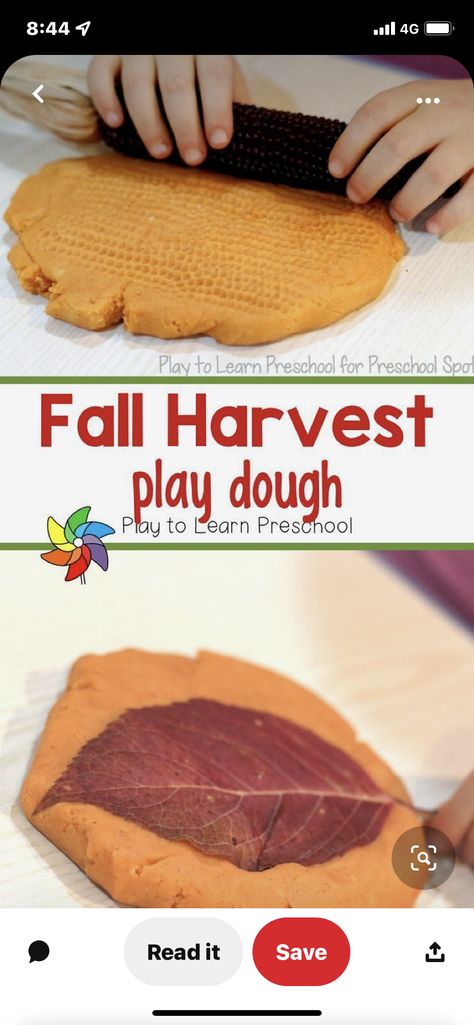 Preschool Harvest Activities, Autumn Objects, Preschool Harvest, Sensory Center, November Lesson Plans, Substitute Ingredients, Harvest Activities, Harvest Crafts, Play Dough Recipe