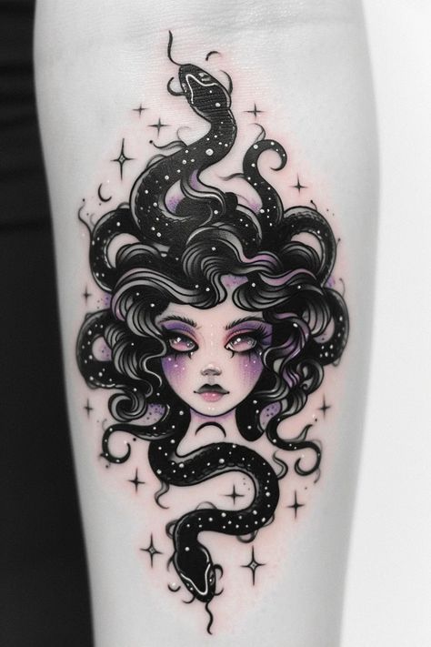 Medusa Tattoo Design Ideas Medusa Cartoon Art, Medusa Calf Tattoo, Dark Tattoo Women, Medusa Flash Tattoo, Medusa Art Tattoo, Cool Medusa Tattoo, Medusa Tarot Card Tattoo, Medusa Tattoo Design For Women, Medusa Inspired Tattoo