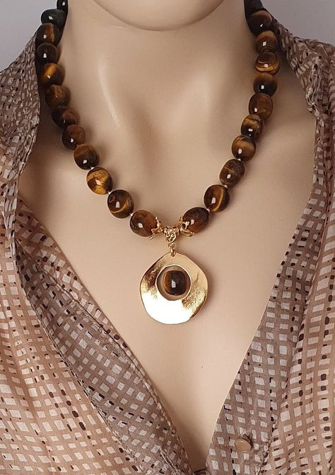 Tigers Eye Jewelry, Oversized Necklace, Tiger Eye Necklace, Tiger Eye Jewelry, Tiger Eye Crystal, Tigers Eye Necklace, Brown Stone, Tigers Eye Gemstone, Tiger Eye Beads