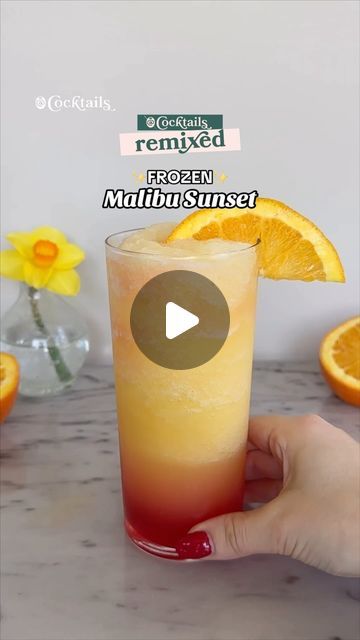 Cocktails (21+ to follow) on Instagram: "Sip on the flavors of summer with this Frozen Malibu Sunset!🌅 It’s the perfect cocktail to enjoy while soaking up the sun!☀️🍹 Tag a friend that would love this drink!🧡 #frozenmalibusunset #frozen #malibu #sunset #malibusunset #frozencocktails #blendedcocktails #maliburum #coconutrum #pineapple #orange #grenadine #juice #summercocktails #summerdrinks #summer
Ingredients:
-2 oz. Malibu rum
-2 oz. pineapple juice
-2 oz. orange juice
-1/2 oz. grenadine
-orange slice for garnish" Summer Ingredients, Memory Quotes, Malibu Sunset, Summer Drinks Alcohol, Dinner Party Decorations, Orange Drinks, Malibu Rum, Cocktail And Mocktail, Soda Recipe