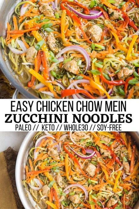 Easy Chicken Chow Mein, Chow Mein Recipe, Meals Dinner, Inflammatory Recipes, Zoodle Recipes, Chicken Chow Mein, Chicken Zucchini, Low Carb Chicken Recipes, Carb Dinner