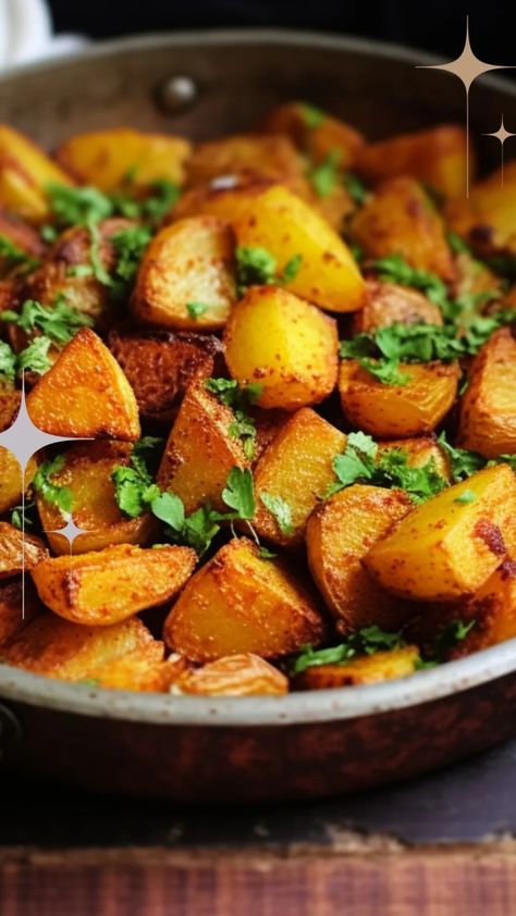 Moroccan Roast Potatoes Copycat Recipe Moroccan Potatoes, Moroccan Side Dishes, Moroccan Food Recipes, Seasoned Potatoes, Roasted Potato Recipes, Diced Potatoes, Roast Potatoes, Moroccan Food, Potatoes Recipe