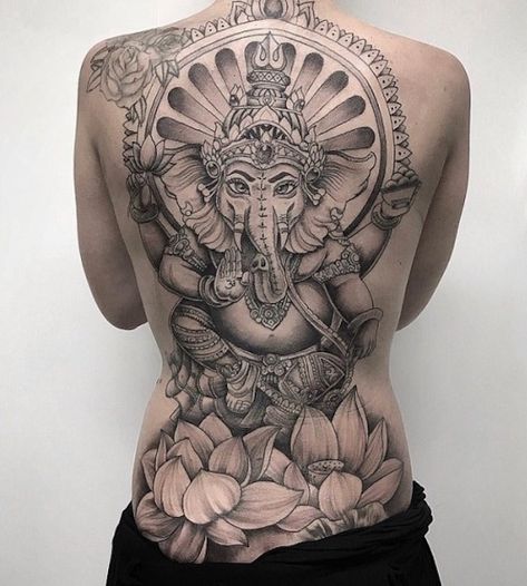 Ganesh Tattoo, Backpiece Tattoo, Buddha Tattoo Design, Girl Back Tattoos, Buddha Tattoos, Ganesha Tattoo, Full Back Tattoos, Shree Ganesh, Inspiration Tattoos