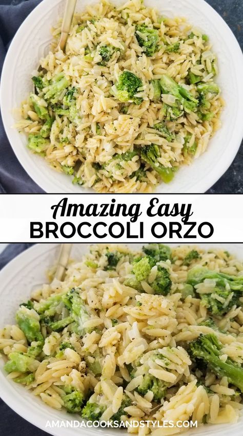 Broccoli And Rice Recipes Side Dishes, Orzo With Broccoli And Cheese, Orzo Recipes Broccoli, Broccoli Orzo Salad, Orzo With Veggies, Easy Orzo Pasta Recipes, Dinner Broccoli Recipes, Orzo Vegetable Recipes, Easy Orzo Recipes Side Dishes