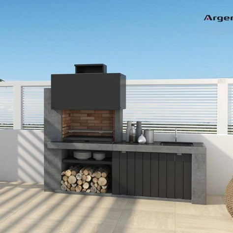 Barbacoa Exterior, Barbeque Design, Barbacoa Jardin, Modern Outdoor Fireplace, Brick Bbq, Outdoor Bbq Area, Barbecue Design, Outdoor Barbeque, Modern Outdoor Kitchen