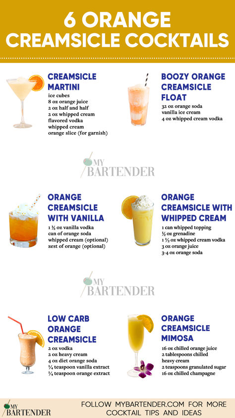 Orange Creamsicle Cocktails Orange Creamsicle Recipes, Alcholic Drink Blended, Creamsicle Cocktail, Dream Cycle Drink, Orange Vodka Drinks, Orange Creamsicle Shots, Creamsicle Martini, Creamy Alcoholic Drinks, Creamsicle Alcoholic Drink