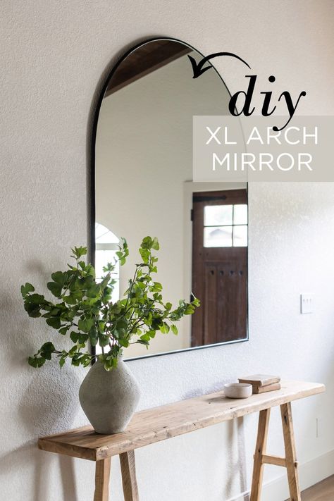 How to Make a Large Arched Mirror Diy Rustic Console Table, Diy Entry Table Easy, Diy Accent Table, Arch Mirror Decor, Large Arched Mirror, Diy Entry Table, Interior Updates, Wood Table Rustic, Rustic Entryway Table