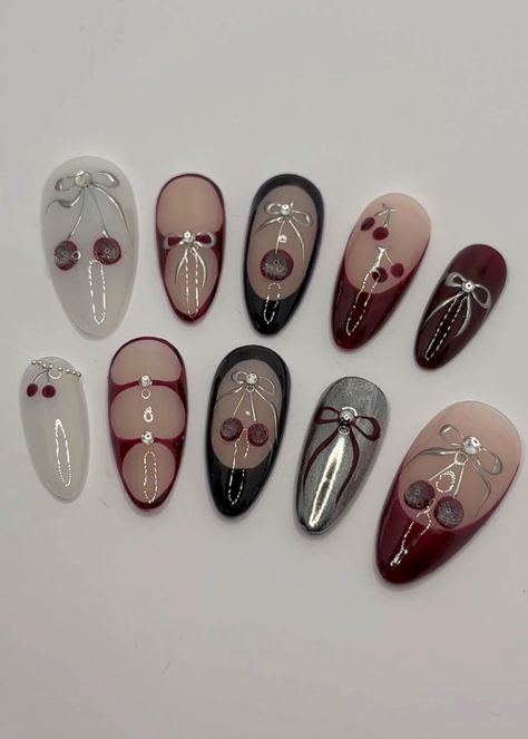 Cute Almond Nails, Coquette Dark, Concert Nails, Anime Nails, Dark Coquette, Beauty Nails Design, Shoe Nails, Nail Box, Casual Nails