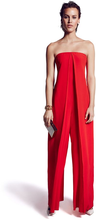 $175, Cédric Charlier Cedric Charlier Origami Jumpsuit. Sold by Rent The Runway. Click for more info: https://lookastic.com/women/shop_items/340499/redirect Cedric Charlier, Ethno Style, Off Shoulder Jumpsuit, Mode Casual, Strapless Jumpsuit, Red Jumpsuit, Rent The Runway, Burda Style, Plus Size Jumpsuit