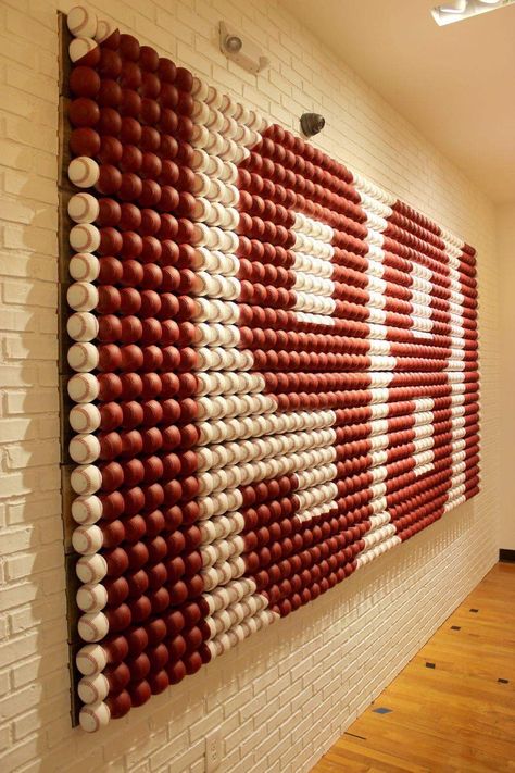 Baseball Mural, Sport Bar Design, Interactive Walls, Baseball Art, Custom Murals, Sports Wall, Diy Storage Cabinets, Storage Diy, Furniture Storage