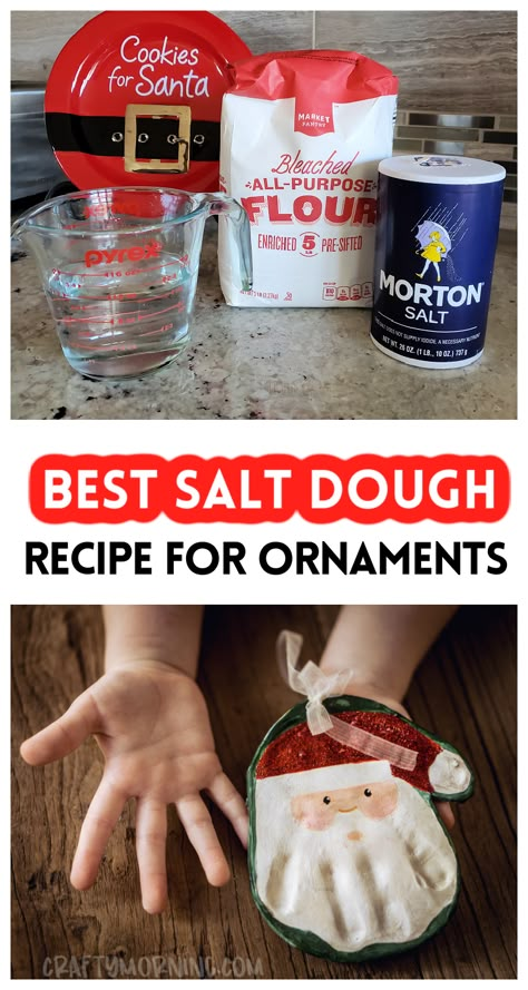 Salt Doe Ornaments Recipe, Flour Handprint Ornament, How To Make Dough Ornaments Hand Prints, Homemade Handprint Dough, Salt Dough Recipe Ornaments Hand Prints, Salt Dough For Handprints, Salt Handprints Dough Recipe, Kids Dough Ornaments, Flour Handprint Dough Recipe