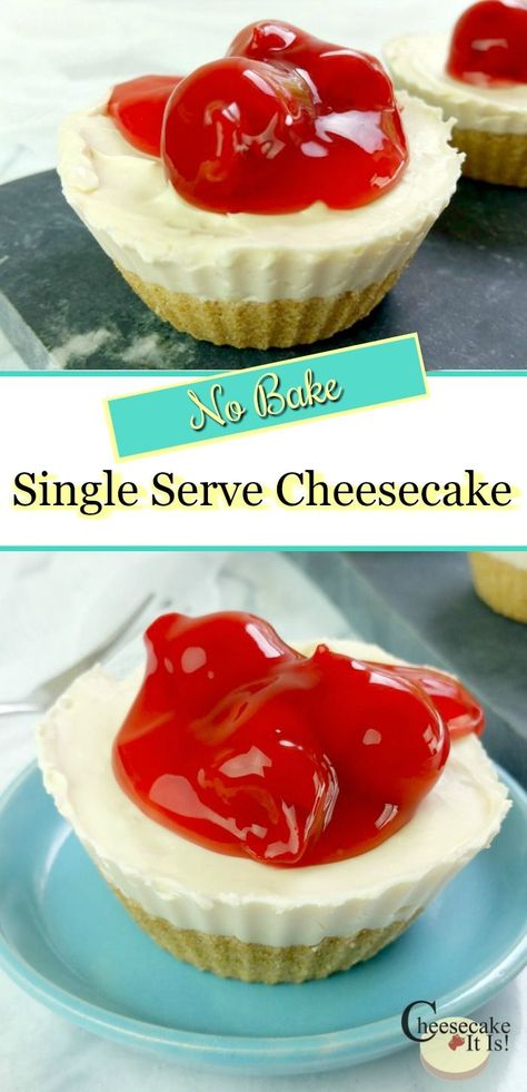 Single Serve Cheesecake, Cherry Recipe, Cheesecake Topping, Small Cheesecakes, No Bake Cherry Cheesecake, Cherry Topping, Mini Cheesecake Recipes, Baked Cheesecake Recipe, Dessert Simple