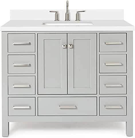 Amazon.com: 42 Inch Bathroom Vanity With Sink And Countertop - -130000 Countertop Backsplash, Grey Bathroom Vanity, Quartz Vanity Tops, Shaker Style Doors, Contemporary Bathroom Vanity, White Quartz Countertop, White Marble Countertops, Transitional Bathroom Vanities, Marble Vanity Tops