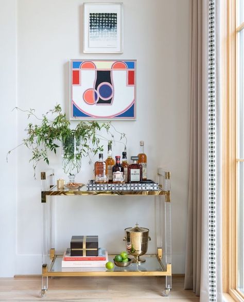 Lucite Bar Cart, Acrylic Bar Cart, Brass Bar Cart, Light Wooden Floor, Wingback Dining Chair, Acrylic Bar, Marble Shelf, Glass Bar Cart, Cheers To The Weekend