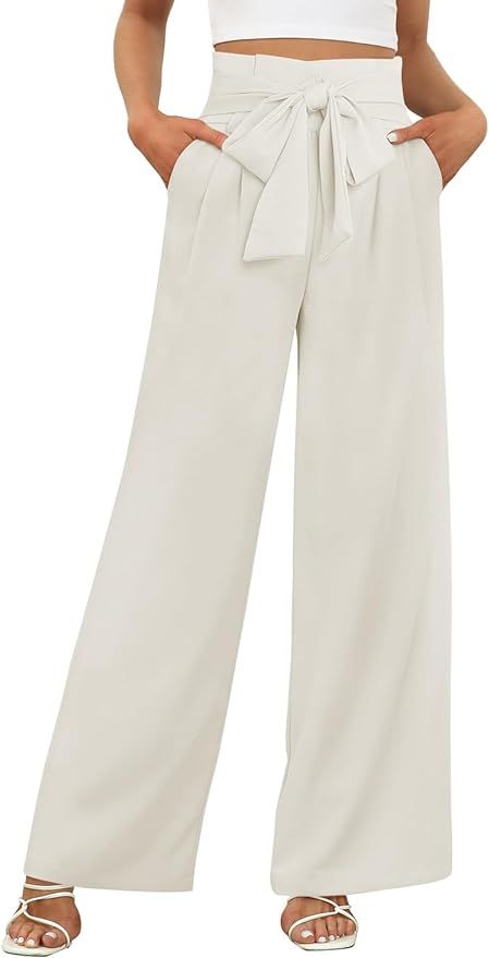 LILLUSORY Wide Leg Dress Pants Womens Palazzo 2024 Flowy Summer High Waisted Paperbag Business Casual Work Trousers Straight Dressy Slacks Off-White at Amazon Women’s Clothing store Business Casual Trousers, White Slacks, Business Casual Work, Wide Leg Dress Pants, Work Trousers, Pants Womens, Womens Dress Pants, Casual Work, Amazon Women