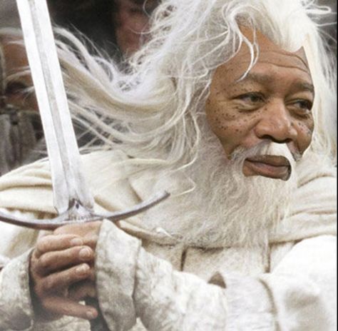 Morgandalf the White Freeman Gandalf The White, Sir Ian Mckellen, Return Of Kings, Gandalf The Grey, Ian Mckellen, Morgan Freeman, Moustaches, The Lord Of The Rings, Gandalf