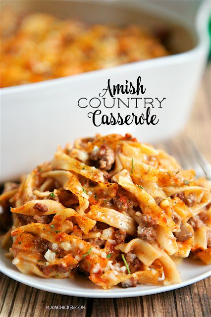 Amish Country Casserole, Country Casserole, Baked Cream Cheese Spaghetti, Comfort Casseroles, Plain Chicken, Amish Recipes, Amish Country, Rigatoni, Beef Dishes