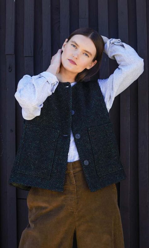 Marsden waistcoat - Plümo Ltd Kimono Shrug, Wool Waistcoat, Tweed Waistcoat, Large Clothes, Wool Clothing, Wool Vest, Sequin Tank Tops, Dresses Shoes, Classic Outfits