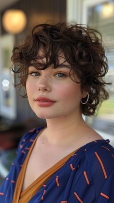 Round Face Short Curly Haircuts, Bob Cut For Curly Hair Round Faces, Curly Shag Haircut Round Face, Super Short Haircuts For Round Faces, Shorts Curly Hair, Curly Pixie For Round Face, Curly Shag With Bangs Round Faces, Short Haircuts For Curly Hair Round Face, Curly Short Haircuts For Round Faces