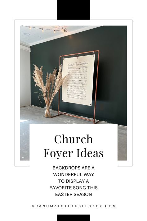 Church Green Room Ideas, Church Directory Pictures, Church Backdrop Ideas, Church Foyer Decor, Church Decorations Sanctuary, Church Entryway Decor, Church Photo Backdrop, Church Information Wall, Church Foyer Ideas