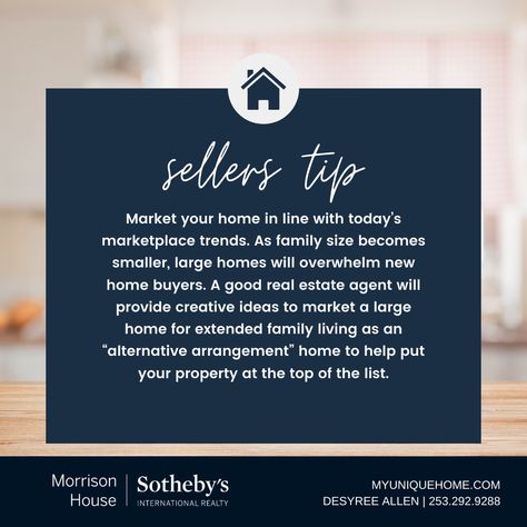 Real Estate Tips For Sellers, Real Estate Quotes For Sellers, Market Update Real Estate, Sellers Market Real Estate, Homebuyer Tips Real Estates, Sothebys Real Estate, New Home Buyer, Real Estate Agent Marketing, Extended Family