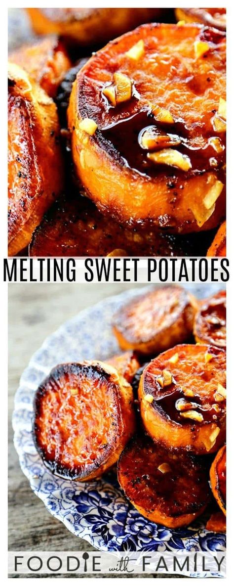 Melting Sweet Potatoes recipe: Deeply caramelized, flavourful slices of sweet potatoes so tender they yield to the edge of a spoon. Melting Sweet Potatoes, Sweet Potatoes Recipe, Sweet Potato Slices, Potato Side Dishes, Fun Easy Recipes, Potatoes Recipe, Potato Dishes, Sweet Potato Recipes, Roasted Sweet Potatoes